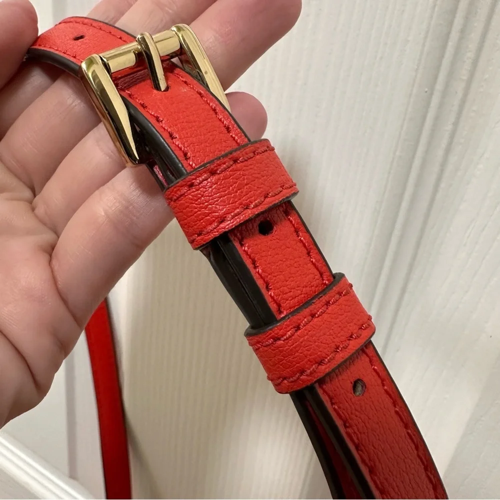 Michael Kors Structured Red Leather Chain Strap Crossbody Clutch